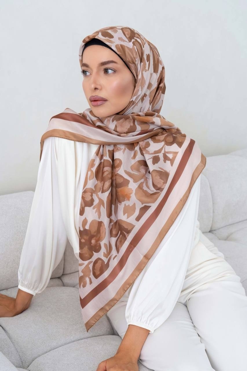 Pamuklu Soft Nazenin Desen Eşarp-Karamel