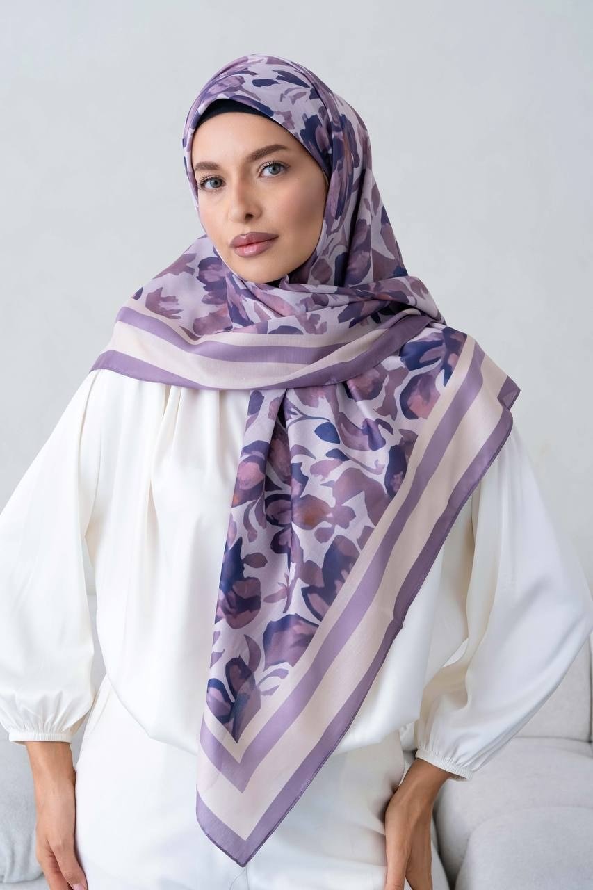 Pamuklu Soft Nazenin Desen Eşarp-Lila