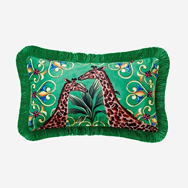 IL GIARDINO ZURAFA DESENLİ KADİFE YASTIK 30*50 CM - yeşil