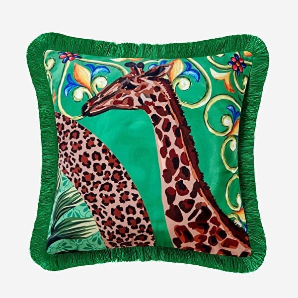 IL GIARDINO ZURAFA DESENLİ KADİFE YASTIK 43*43 CM - yeşil