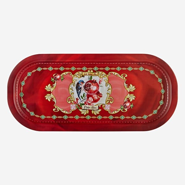 La Dolce Vita 37 cm Oval Kahve Sunum Metal Tepsi - kırmızı narlı