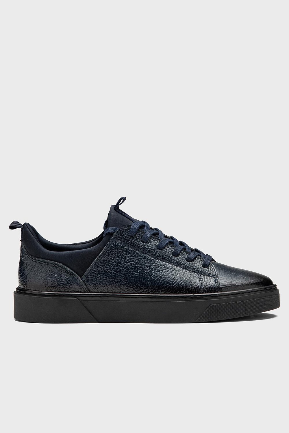 Erkek Lacivert Hakiki Deri Streç Ağızlı Bağcıklı Günlük Sneaker- Milano