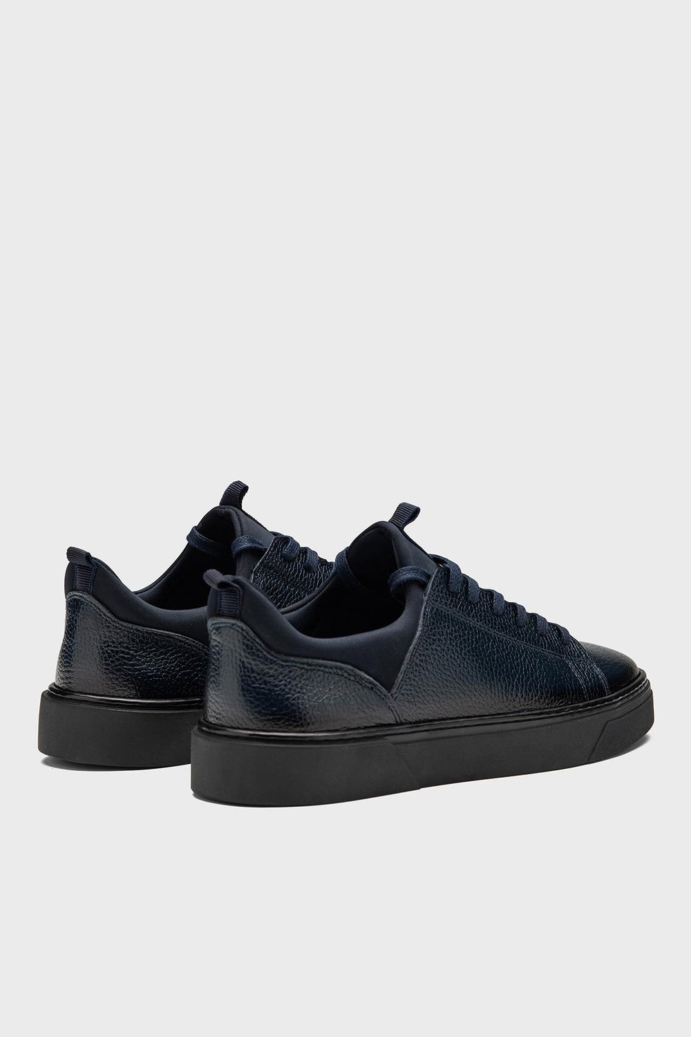 Erkek Lacivert Hakiki Deri Streç Ağızlı Bağcıklı Günlük Sneaker- Milano