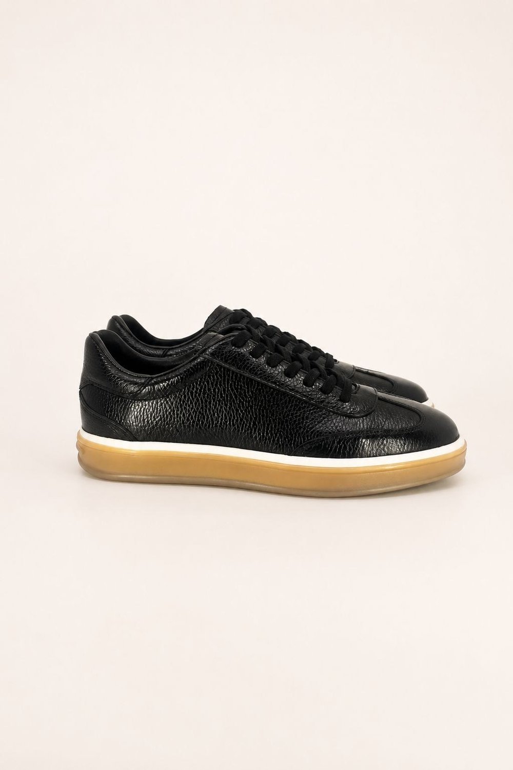 Erkek Siyah Hakiki Deri Bağcıklı Sneaker Kauçuk Taban Günlük Casual Ayakkabı – Tempura