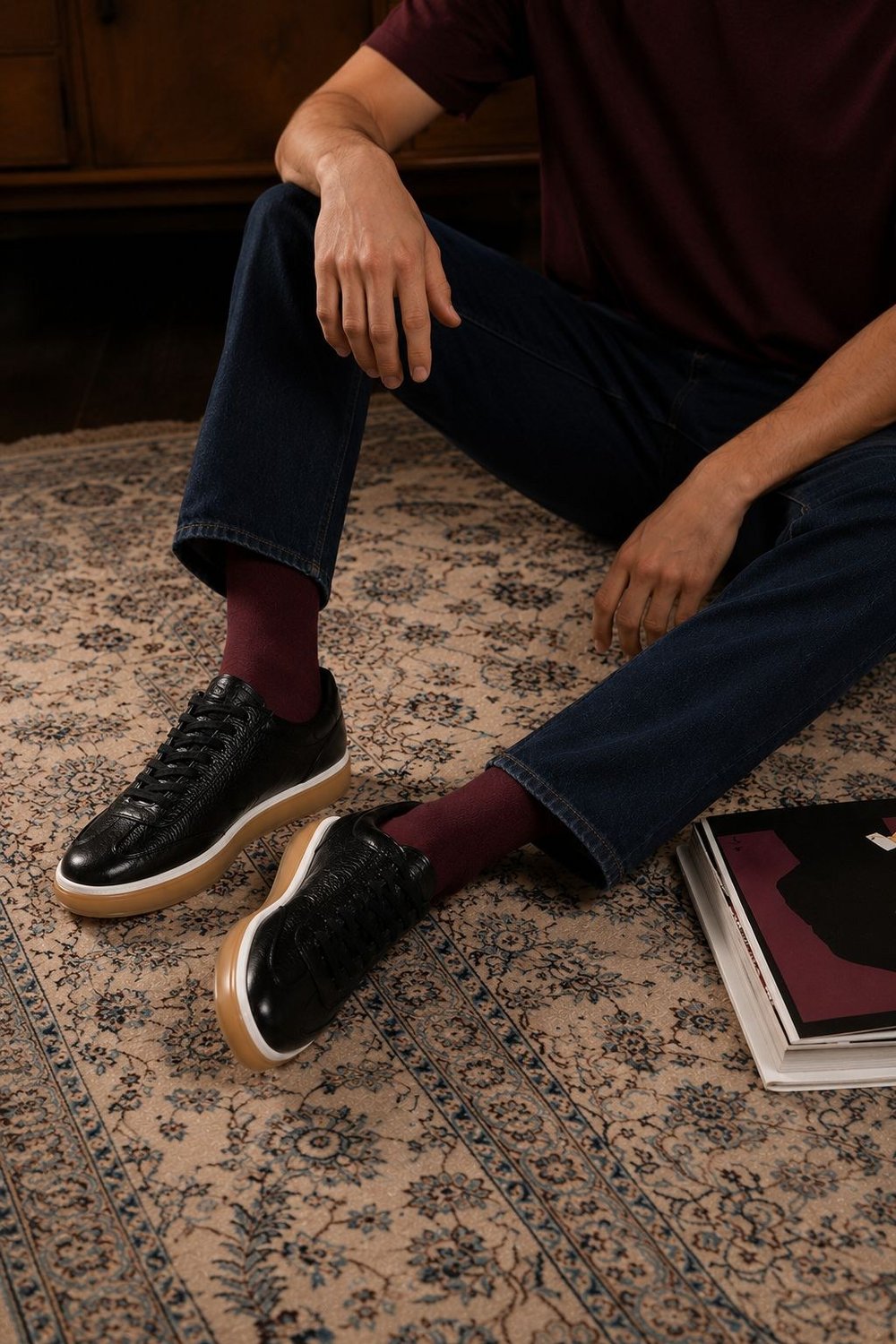 Erkek Siyah Hakiki Deri Bağcıklı Sneaker Kauçuk Taban Günlük Casual Ayakkabı – Tempura