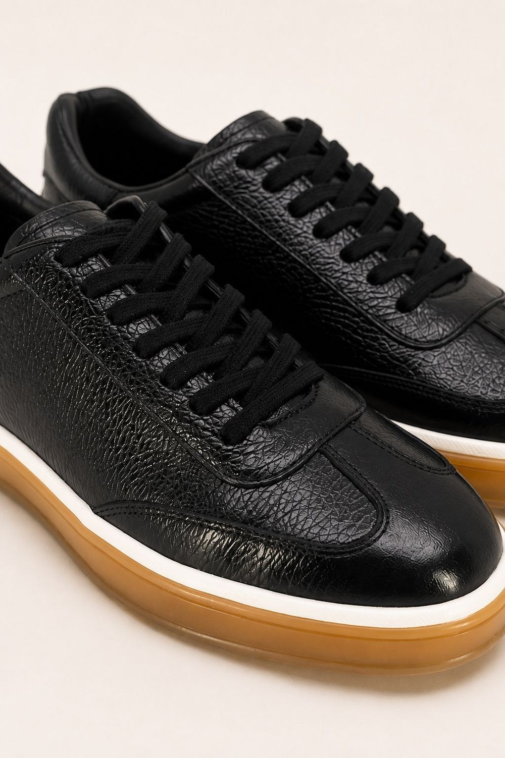 Erkek Siyah Hakiki Deri Bağcıklı Sneaker Kauçuk Taban Günlük Casual Ayakkabı – Tempura