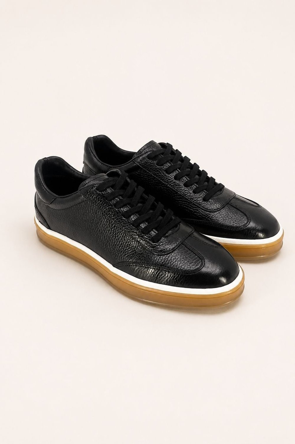 Erkek Siyah Hakiki Deri Bağcıklı Sneaker Kauçuk Taban Günlük Casual Ayakkabı – Tempura