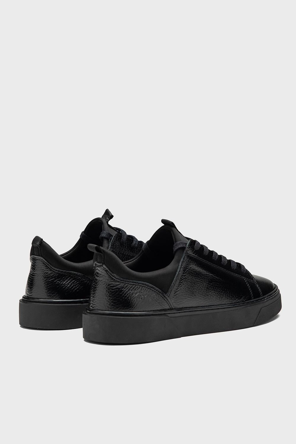 Erkek Siyah Hakiki Deri Streç Ağızlı Bağcıklı Günlük Sneaker- Milano