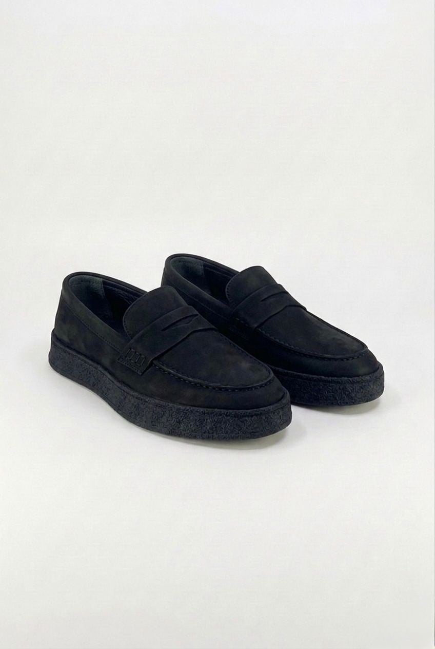 Erkek Siyah Nubuk Loafer Hakiki Dana Derisi İç Dış Deri Kauçuk Taban Günlük Casual Ayakkabı – Venedik