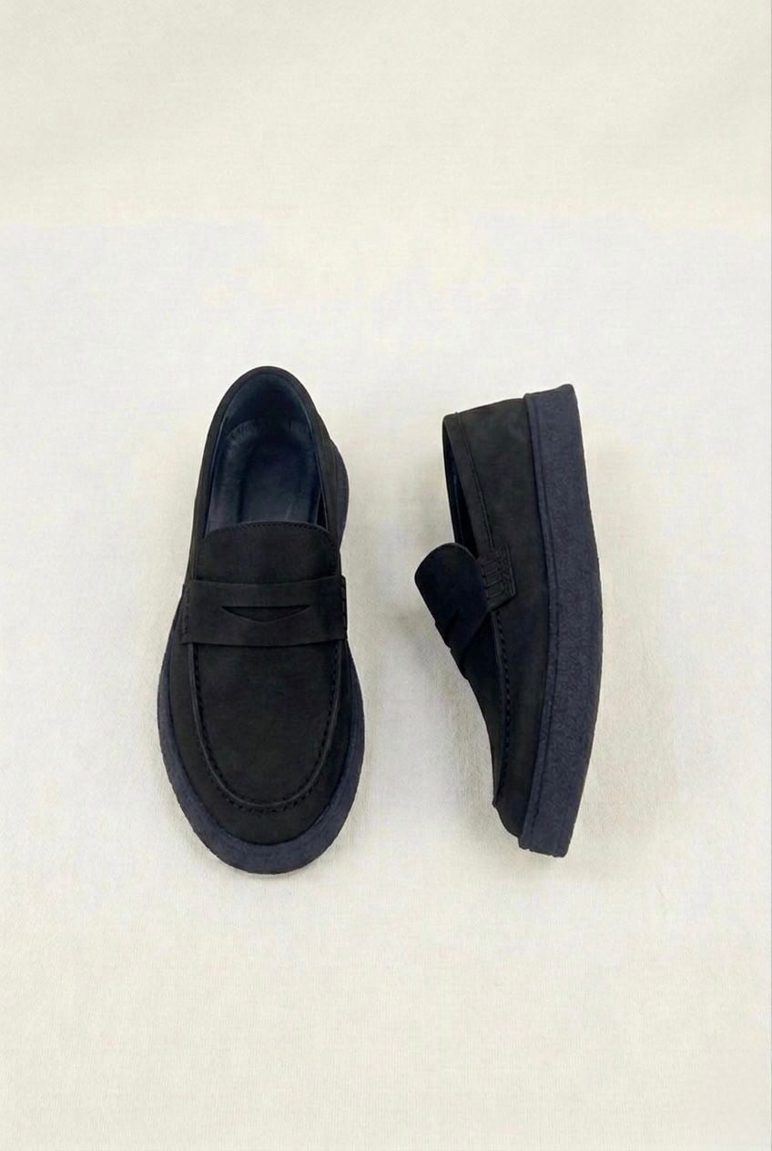 Erkek Siyah Nubuk Loafer Hakiki Dana Derisi İç Dış Deri Kauçuk Taban Günlük Casual Ayakkabı – Venedik
