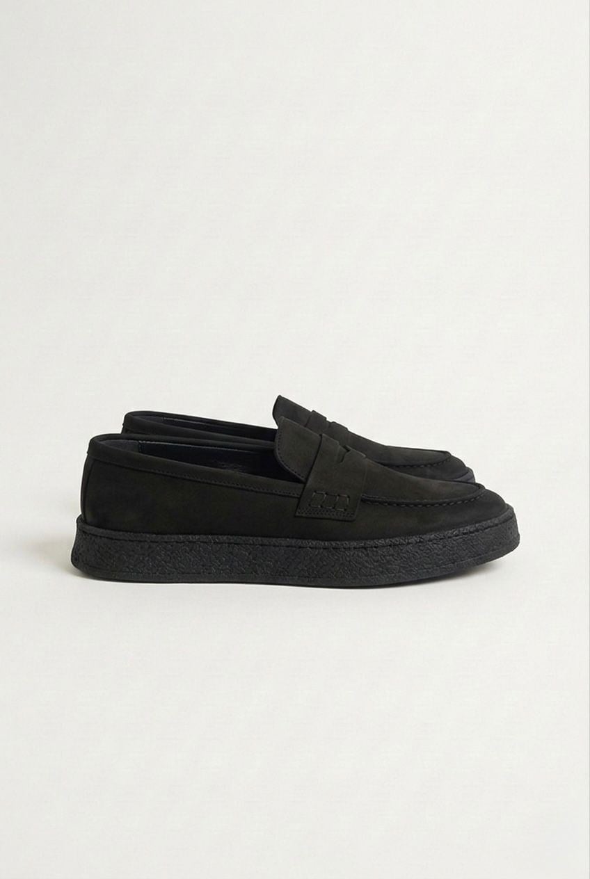 Erkek Siyah Nubuk Loafer Hakiki Dana Derisi İç Dış Deri Kauçuk Taban Günlük Casual Ayakkabı – Venedik