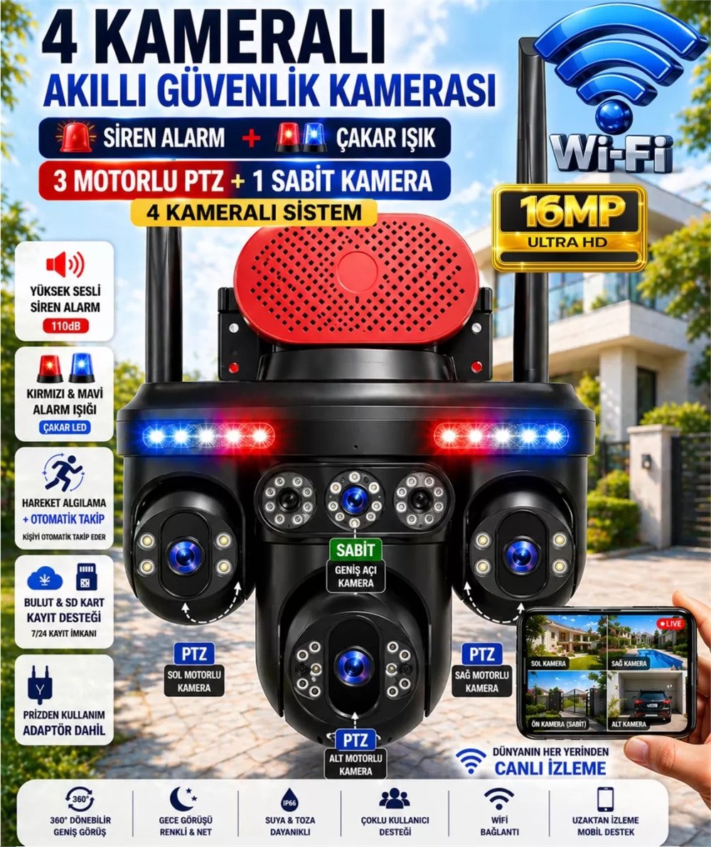 Vivatech 7021 4 Kameralı 4G Çift Solar Panel 16X Zoom HiEasy AOV (Sürekli Kayıt) Gece Görüş Çift Yönlü Ses Akıllı Kamera