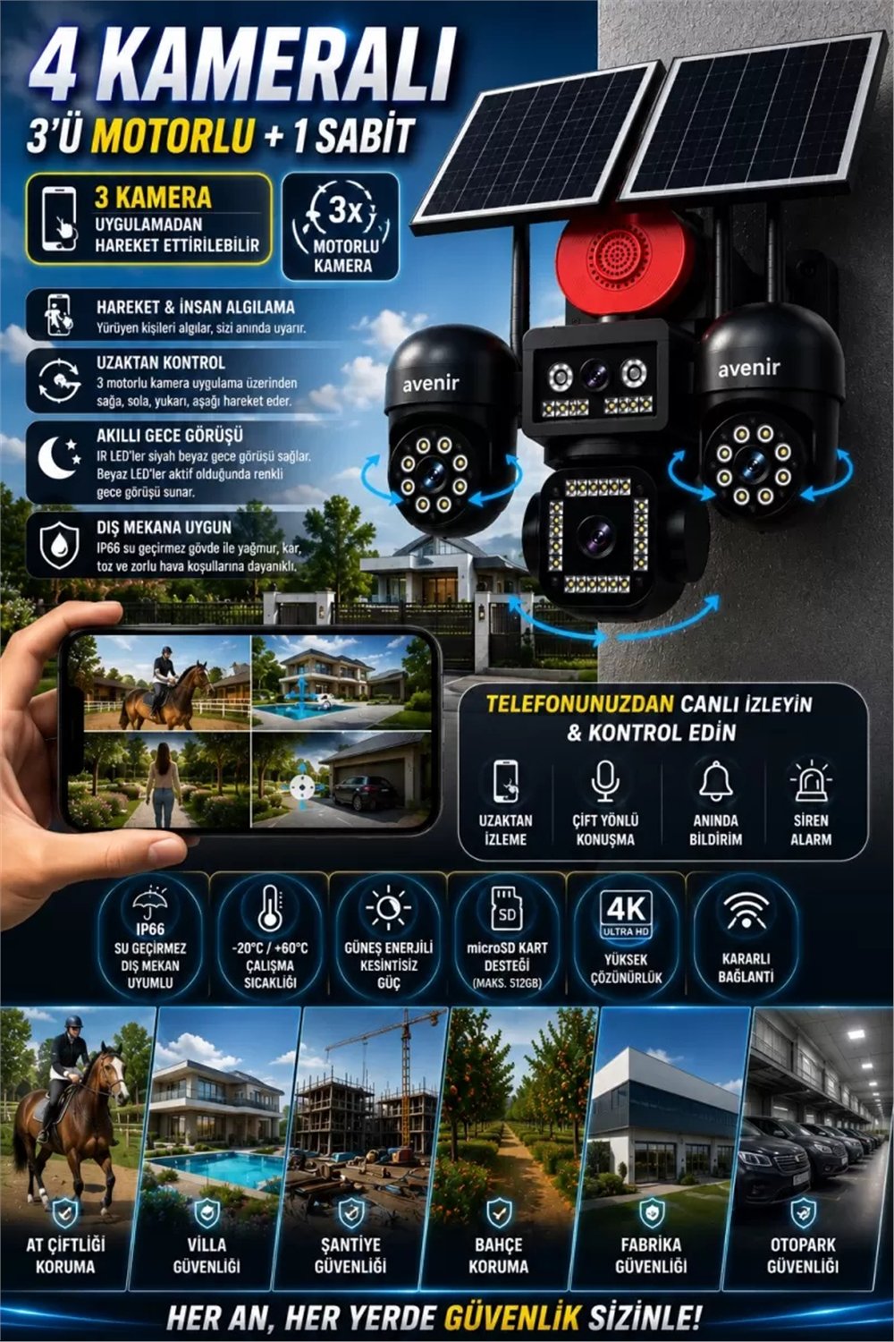 Vivatech FUYO 128GB Wifi 4MP FullHD PTZ Akıllı Güvenlik Kamerası Hieasy Gece Görüş Sesli Kişi Takibi + 12V Adaptör