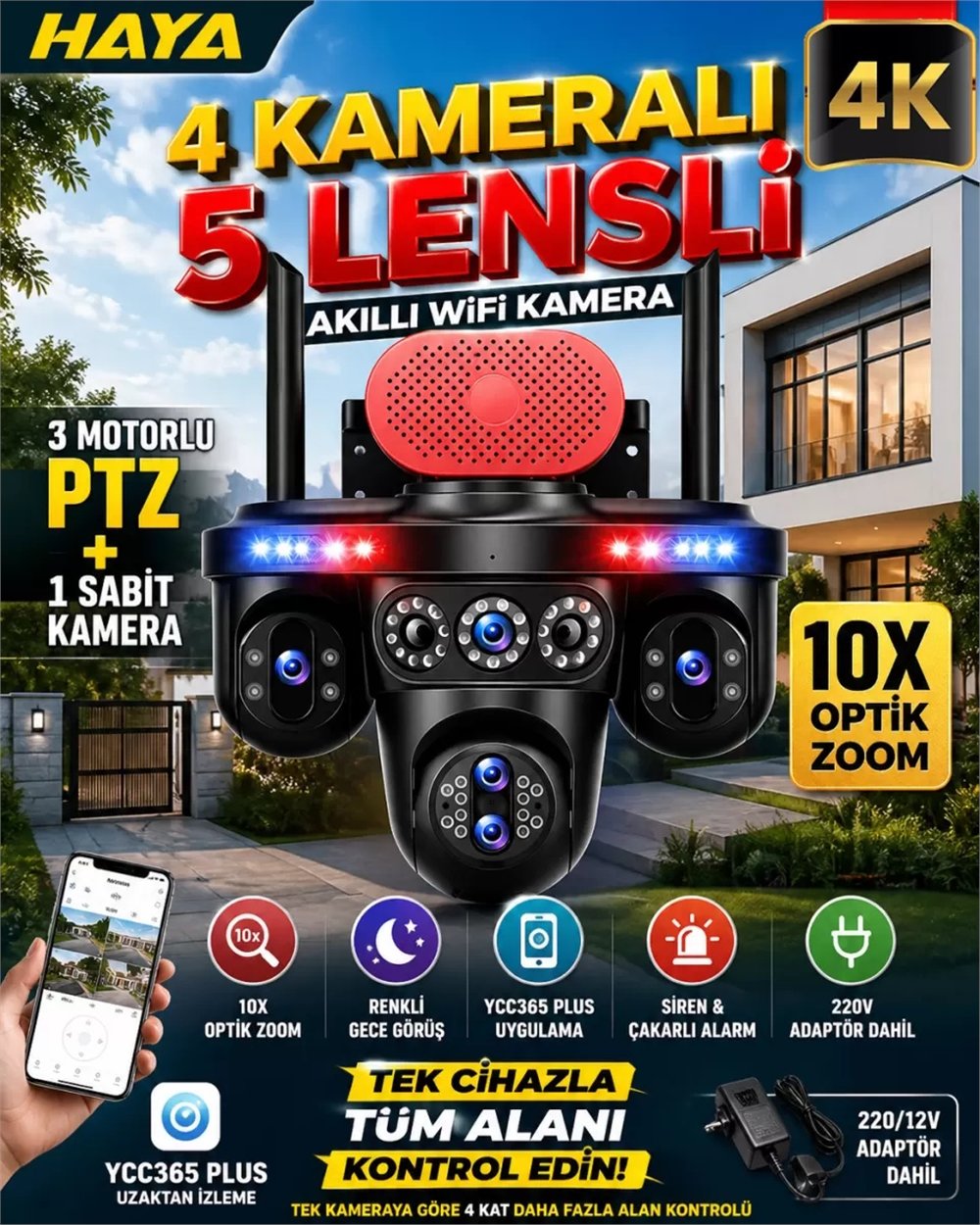 Vivatech MARO 64GB Wifi 12MP Üç Kameralı UltraHD Güneş Enerjili Akıllı Güvenlik Kamerası