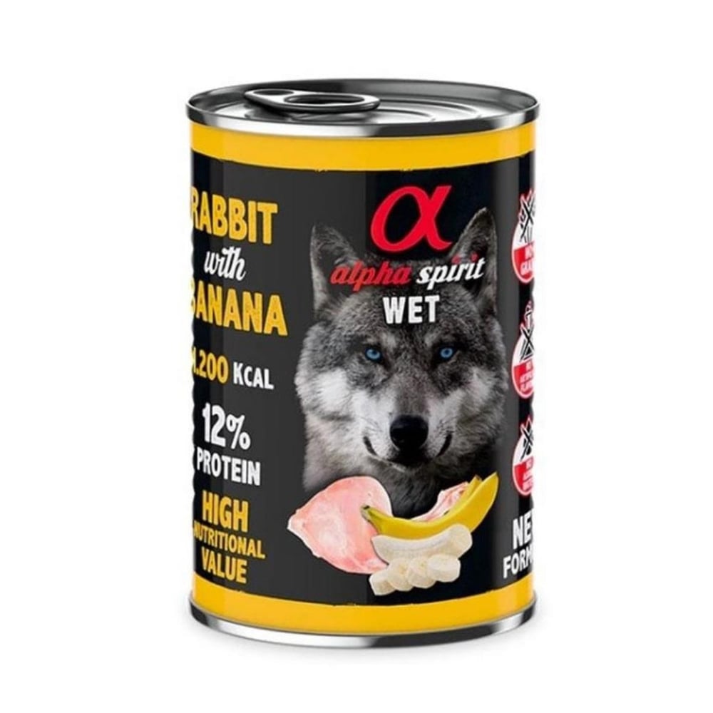 Alpha Spirit Yetişkin Köpek Konservesi Tavşanlı Muzlu 400 gr