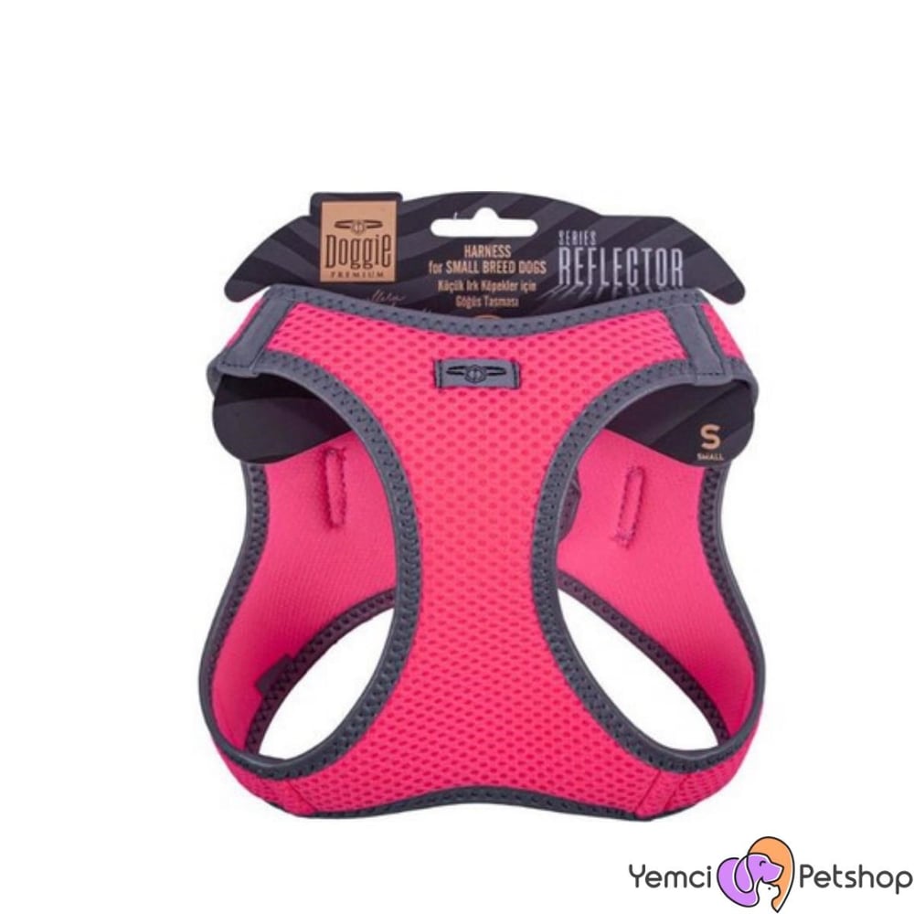 DOGGİE HAVALI DOKUMA REFLEKTÖR SERİSİ KÜÇÜK IRK GÖĞÜS TASMASI PEMBE XS-30-34CM