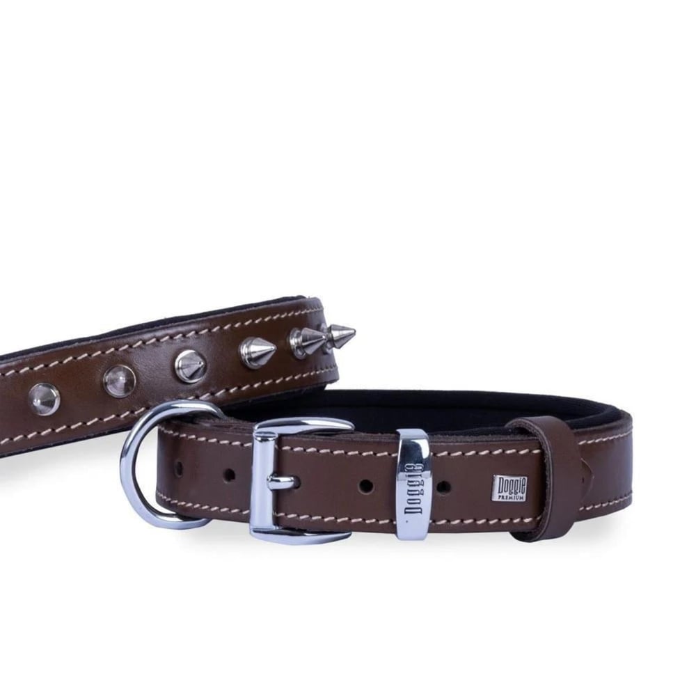 DOGGİE KONFOR DERİ ÇİVİLİ BOYUN TASMASI KAHVE 3X42-50CM
