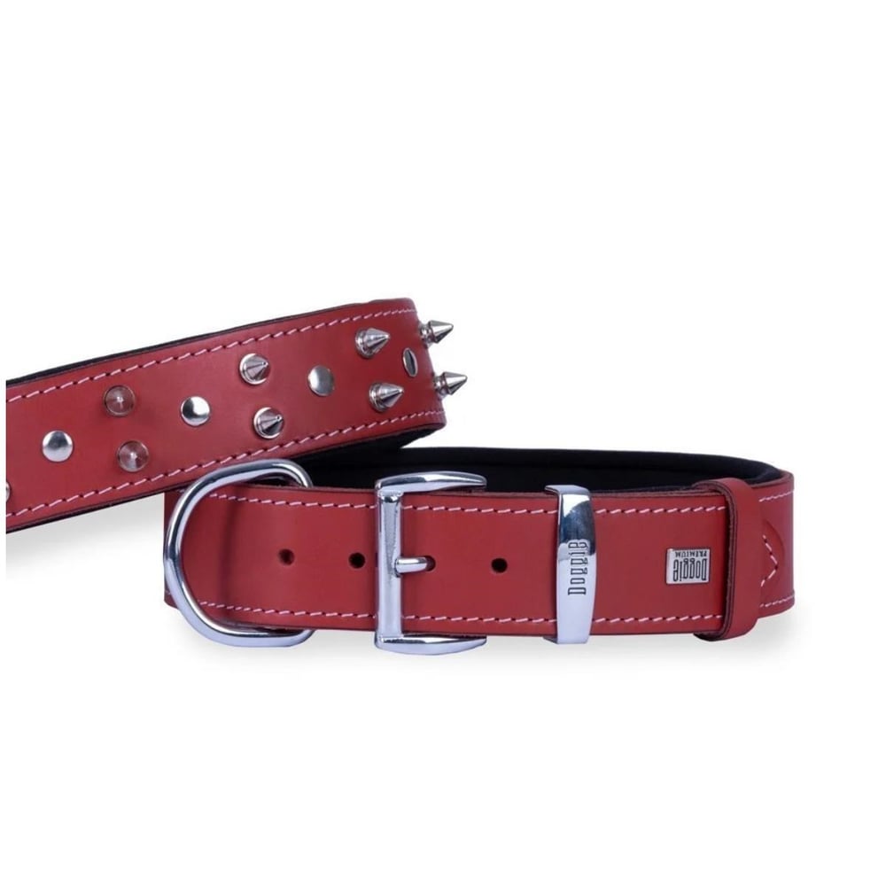 DOGGİE KONFOR DERİ ÇİVİLİ BOYUN TASMASI KIRMIZI 4X57-65CM