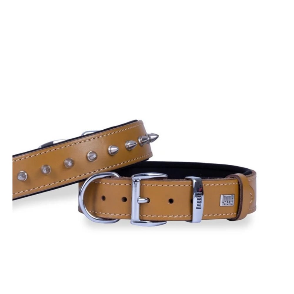 DOGGİE KONFOR DERİ ÇİVİLİ BOYUN TASMASI KAMEL 4X57-65CM