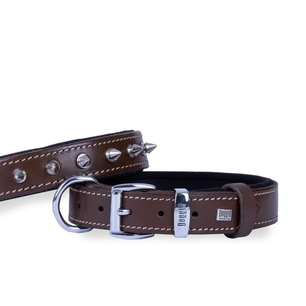 DOGGİE KONFOR DERİ ÇİVİLİ BOYUN TASMASI KAHVE 4X57-65CM