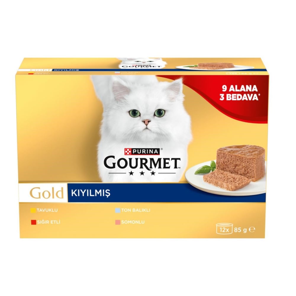 Gourmet Gold Kıyılmış Karışık Çeşitli Yetişkin Kedi Konservesi 12x85gr (12 AL 9 ÖDE)