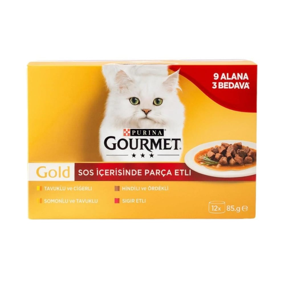 Gourmet Gold Parça Etli Mix Seri Kedi Konservesi 85 gr 12 Al 9 Öde