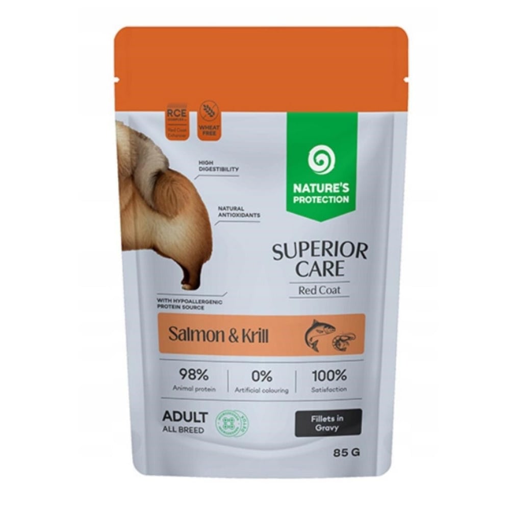 Nature’s Protection SC Kızıl Tüylü Köpekler İçin Somonlu & Krilli Sos İçinde Yaş Köpek Maması 85g