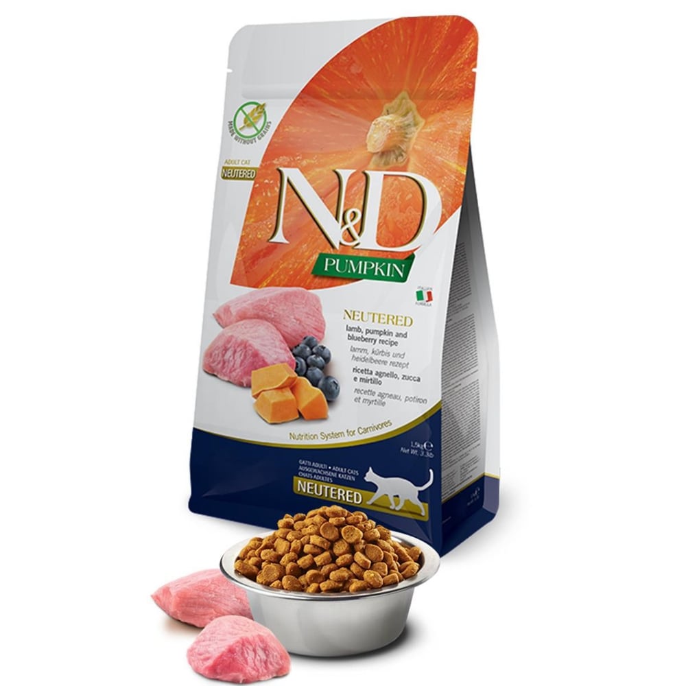 N&D Balkabaklı Kuzulu Yaban Mersinli Kısırlaştırılmış Kedi Maması 5 kg