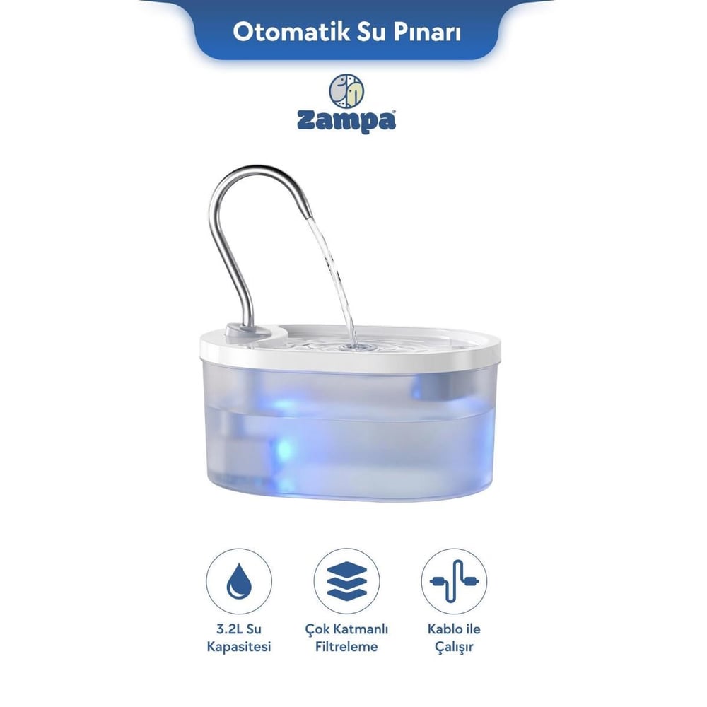 Zampa Oval Pet Otomatik Su Pınarı 30 Lt
