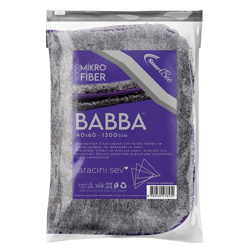 Smartbee BABBA Medium Çift Kat Mikrofiber Oto Kurulama Havlusu 40x60 1300GSM - Koyu Gri