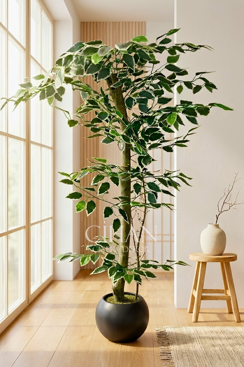 120 cm Yapay Ficus Ağacı Siyah 27x33 Küre Saksılı