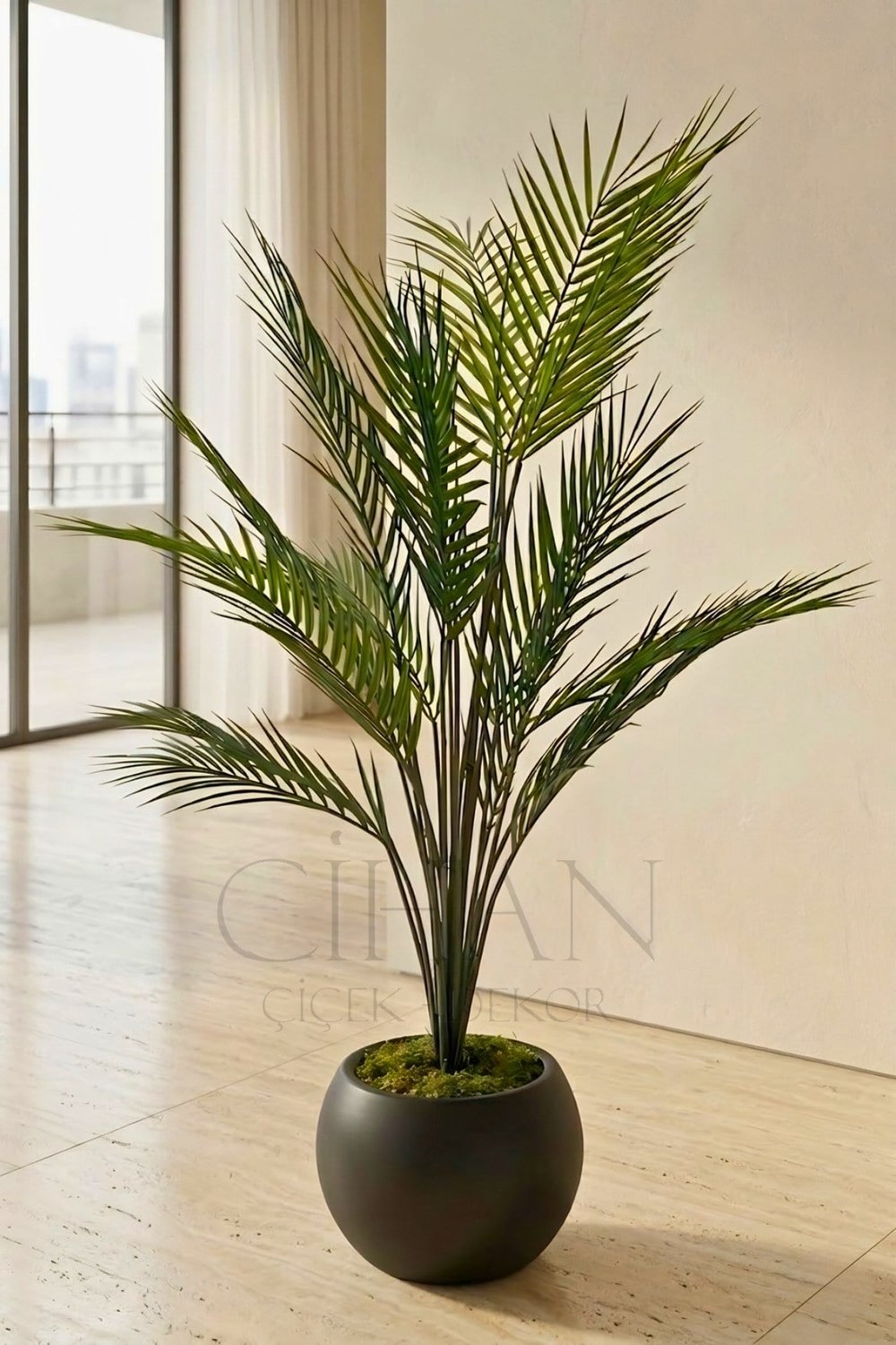 Küre Saksılı 19 Yaprak Yapay Areka Ağacı 100 cm