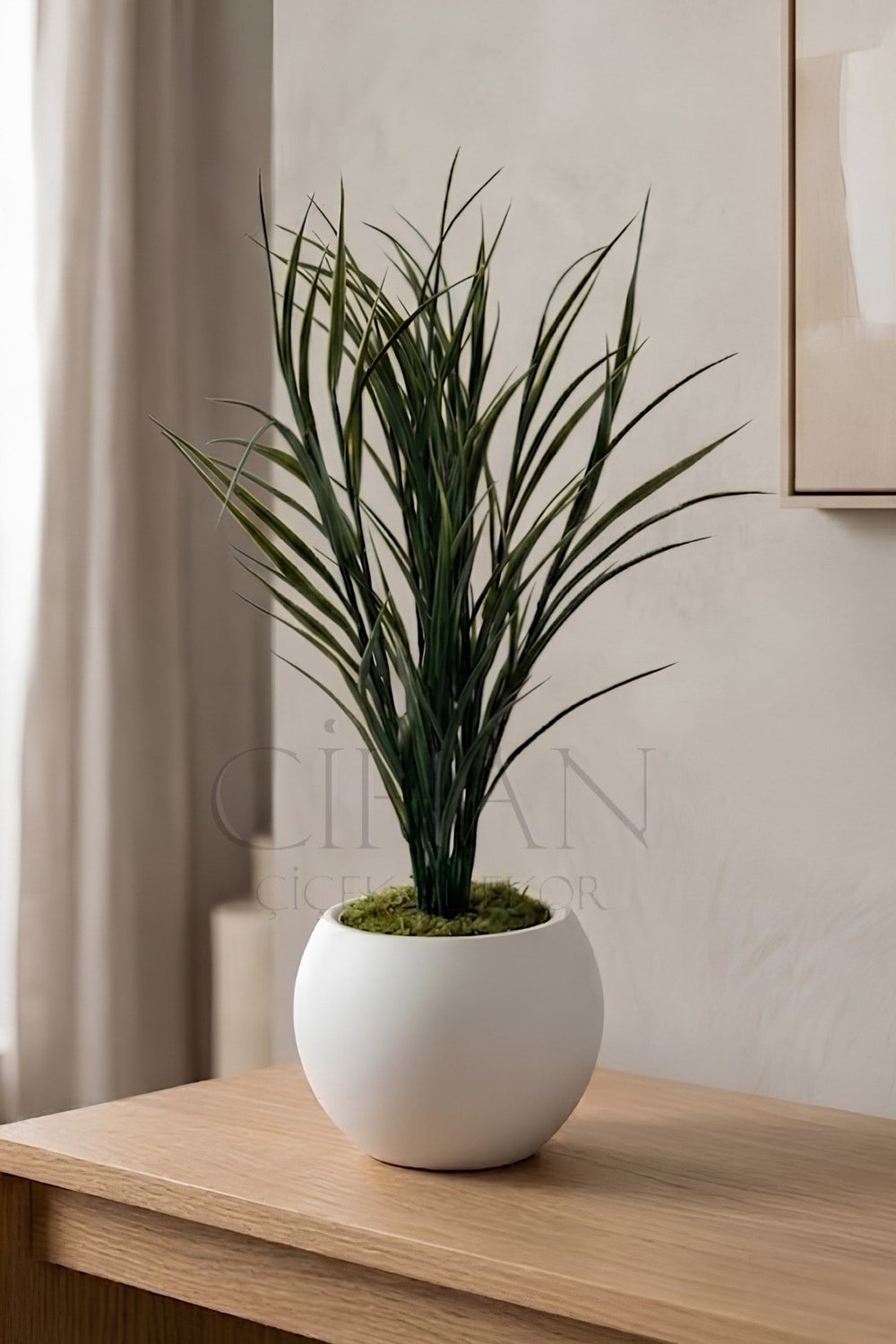 Küre Saksılı Koyu Yeşil Yapay Sazlık 80 cm