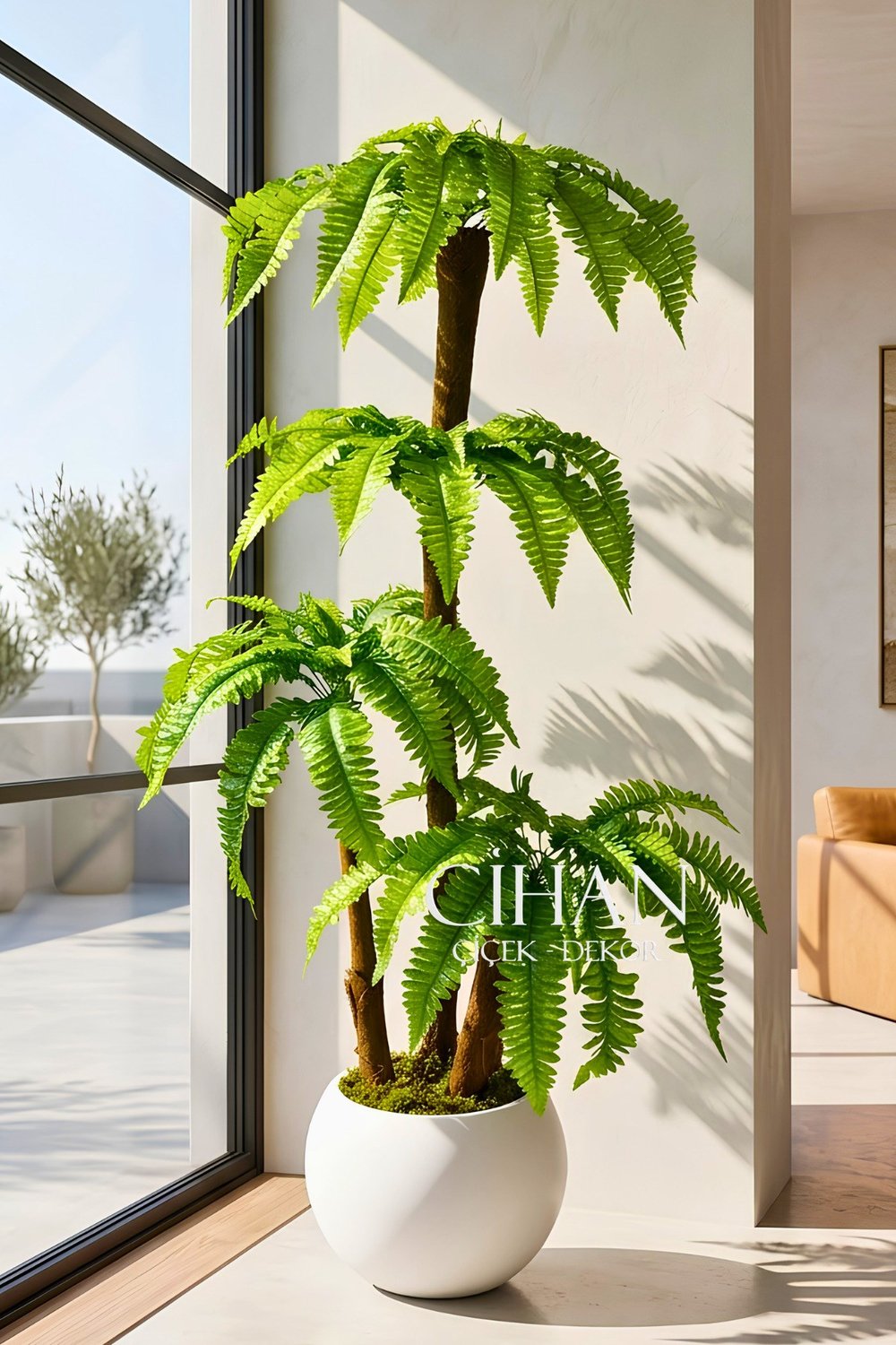 Premium 3 Gövdeli Yapay Çikas Palmiye Ağacı 170 cm 27*33 Küre Saksılı