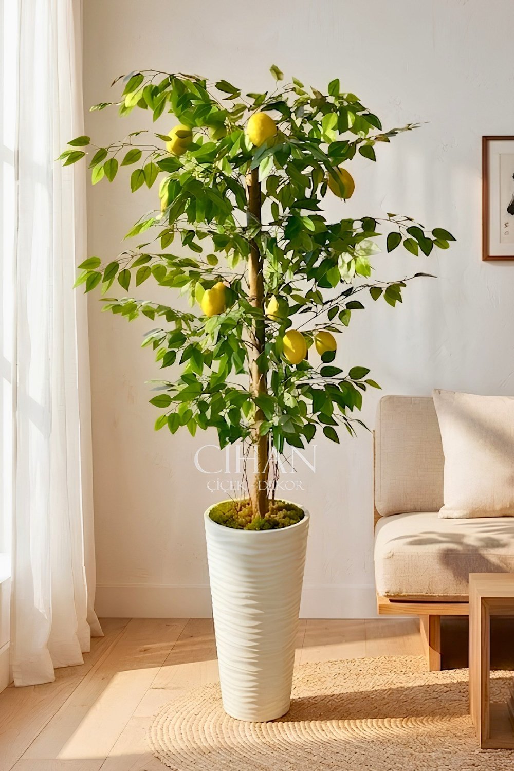 Premium Yapay Limon Ağacı 170 cm - 8 Limonlu 56X30X20 Kumsal Saksılı