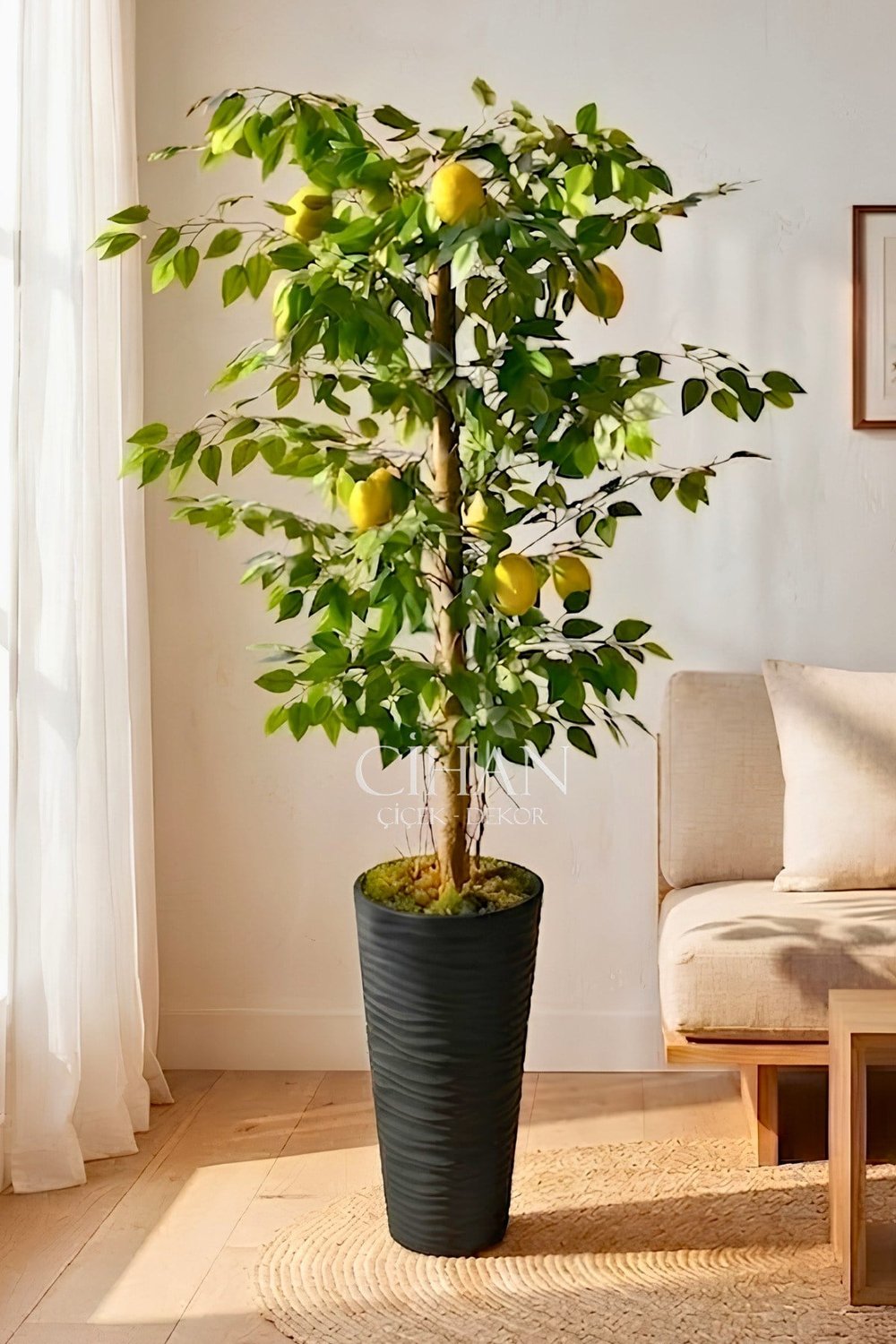 Premium Yapay Limon Ağacı 170 cm - 8 Limonlu 56X30X20 Kumsal Saksılı