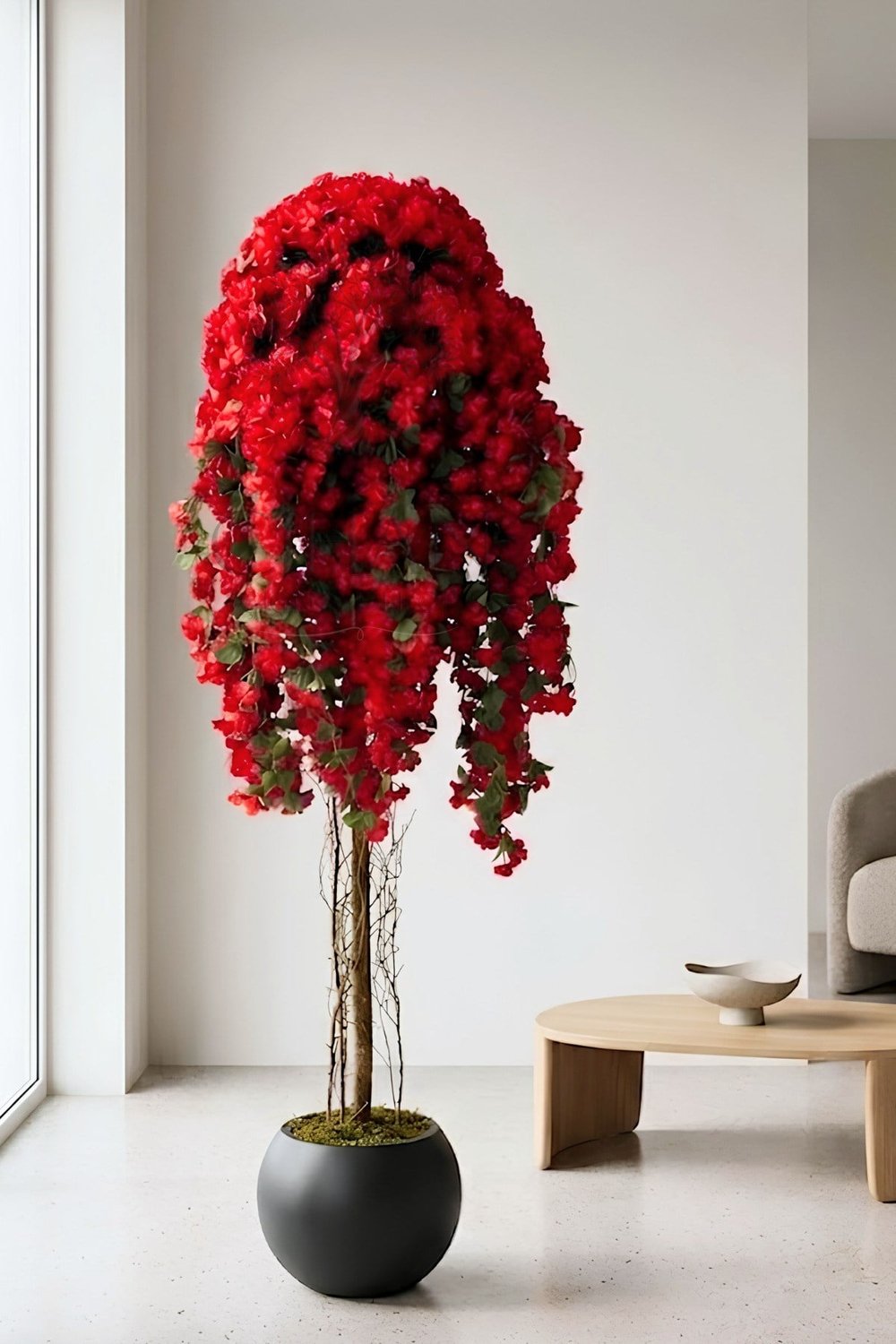 Yapay Begonvil Ağacı Kırmızı 180 cm - 27*33 Küre Saksılı