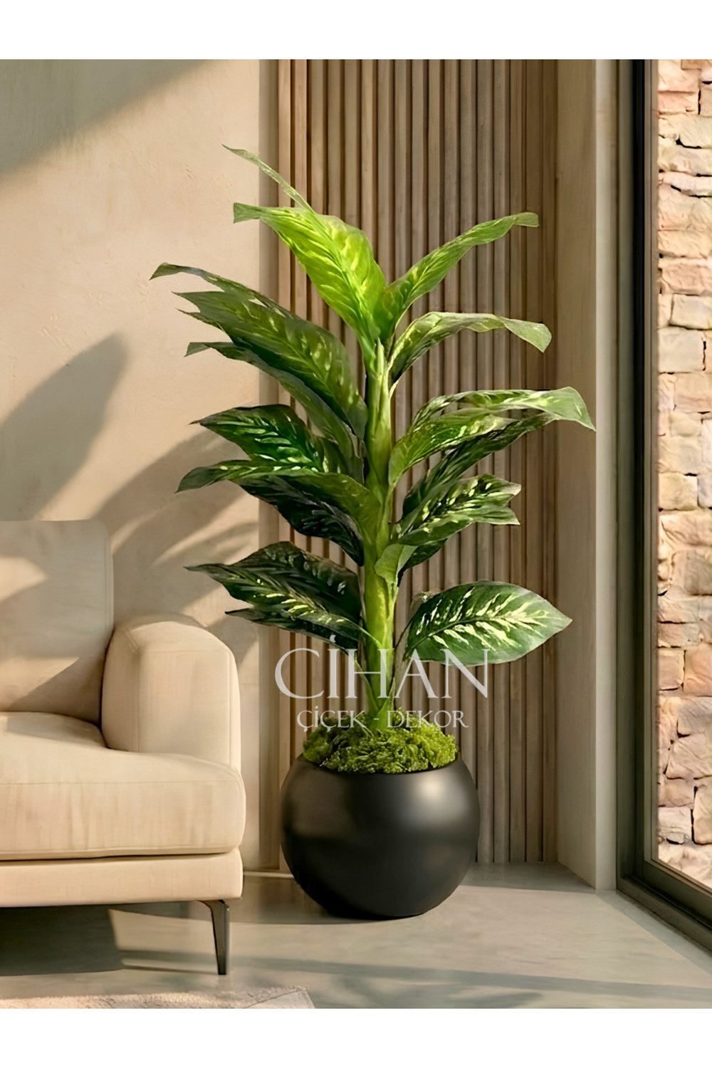 Yapay Difenbahya Ağacı 120 cm 27x33 cm Siyah Küre Saksı