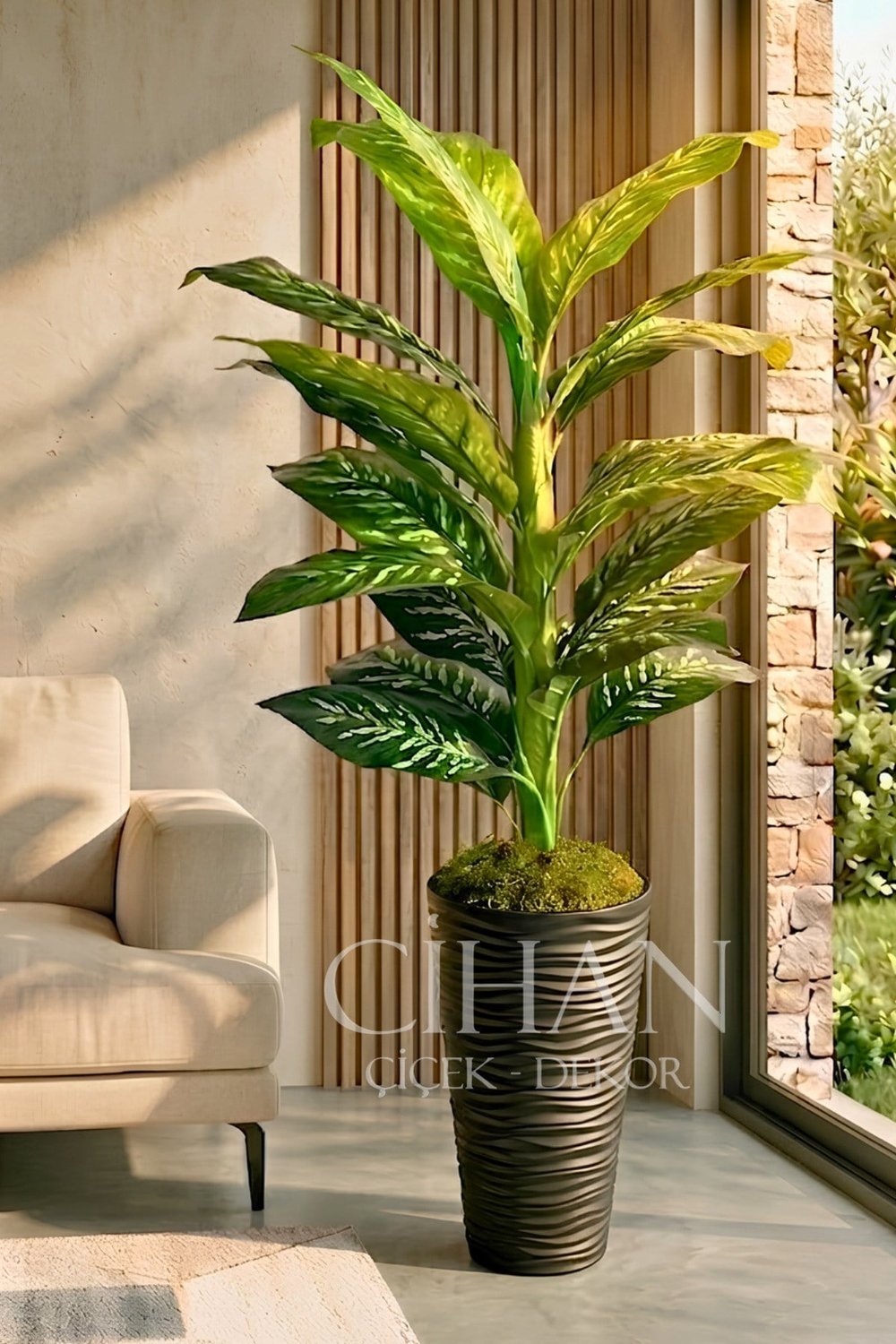 Yapay Difenbahya Ağacı - 57X30 Dekoratif Kumsal Saksılı 160 cm