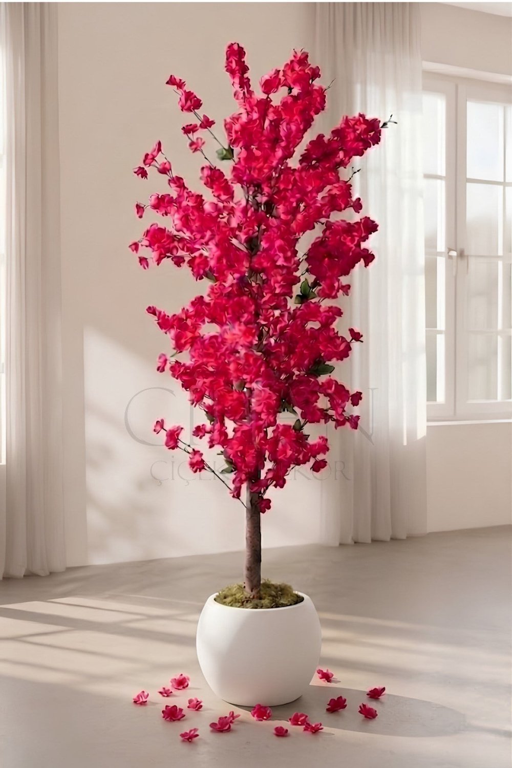 Yapay Fuşya Bahar Dalı Ağacı 160 cm Küre Saksılı