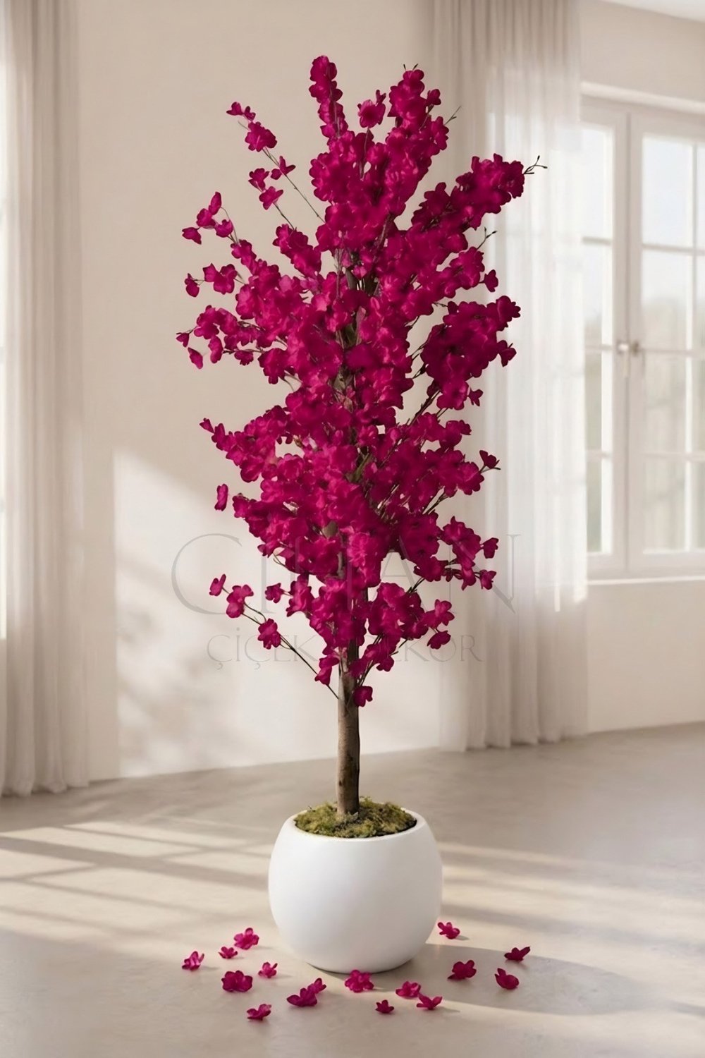 Yapay Mor Bahar Dalı Ağacı 140 cm Küre Saksılı