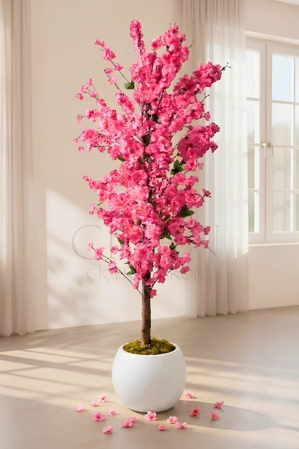 Yapay Pembe Bahar Dalı Ağacı 140 cm Küre Saksılı