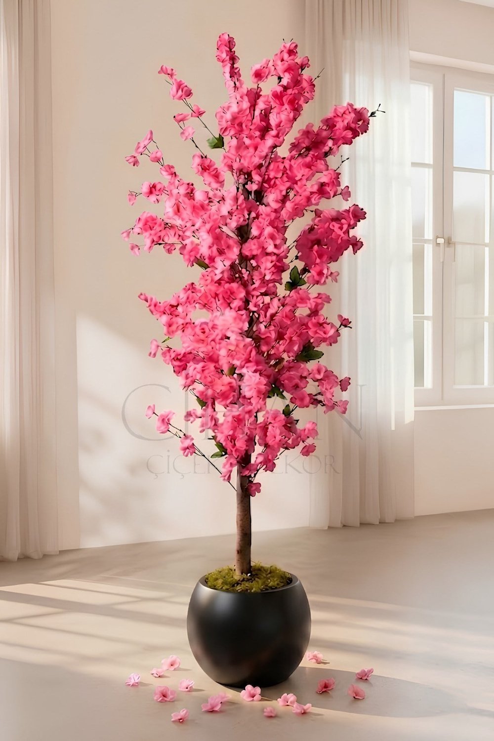 Yapay Pembe Bahar Dalı Ağacı 200 cm Küre Saksılı