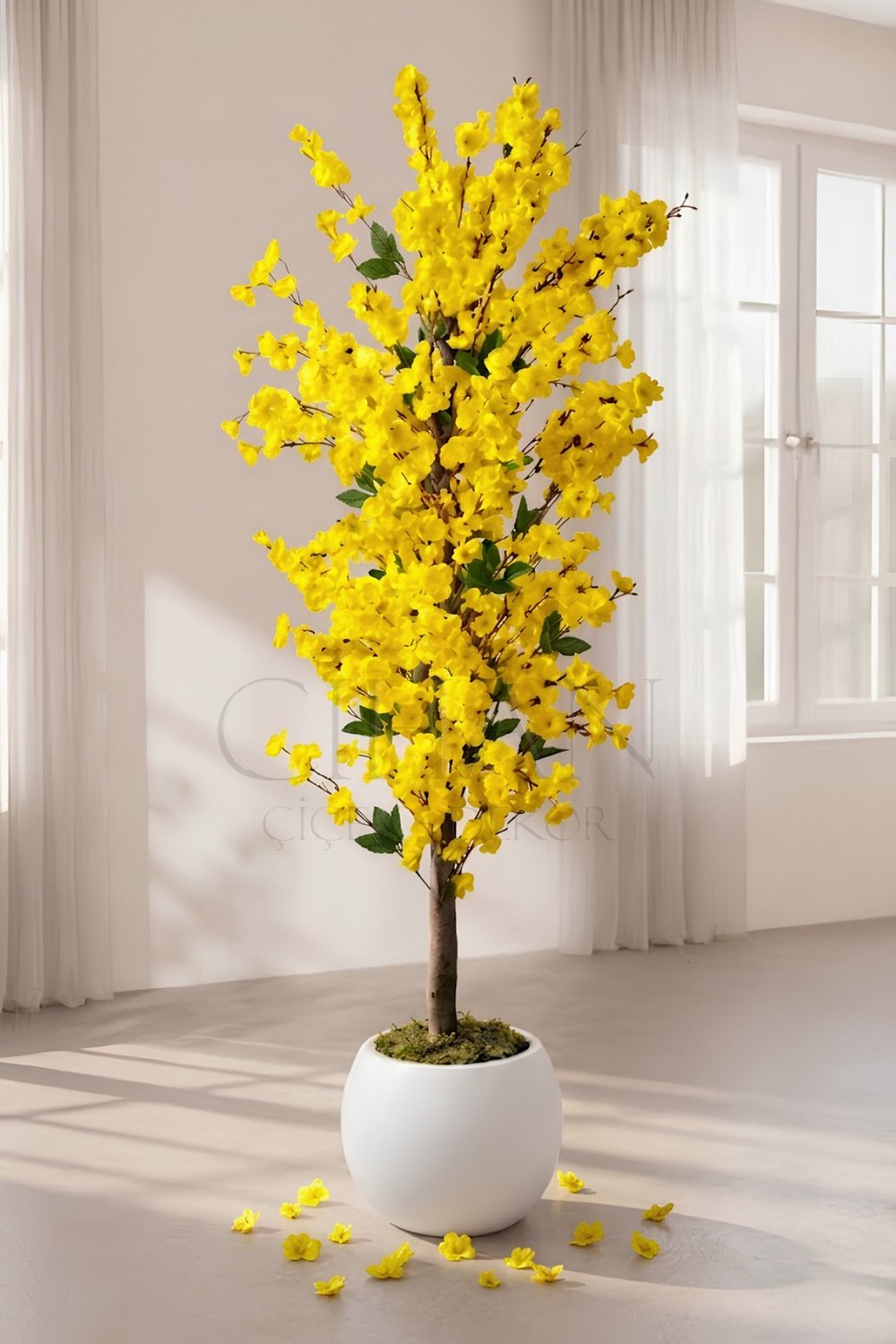 Yapay Sarı Bahar Dalı Ağacı 160 cm Küre Saksılı