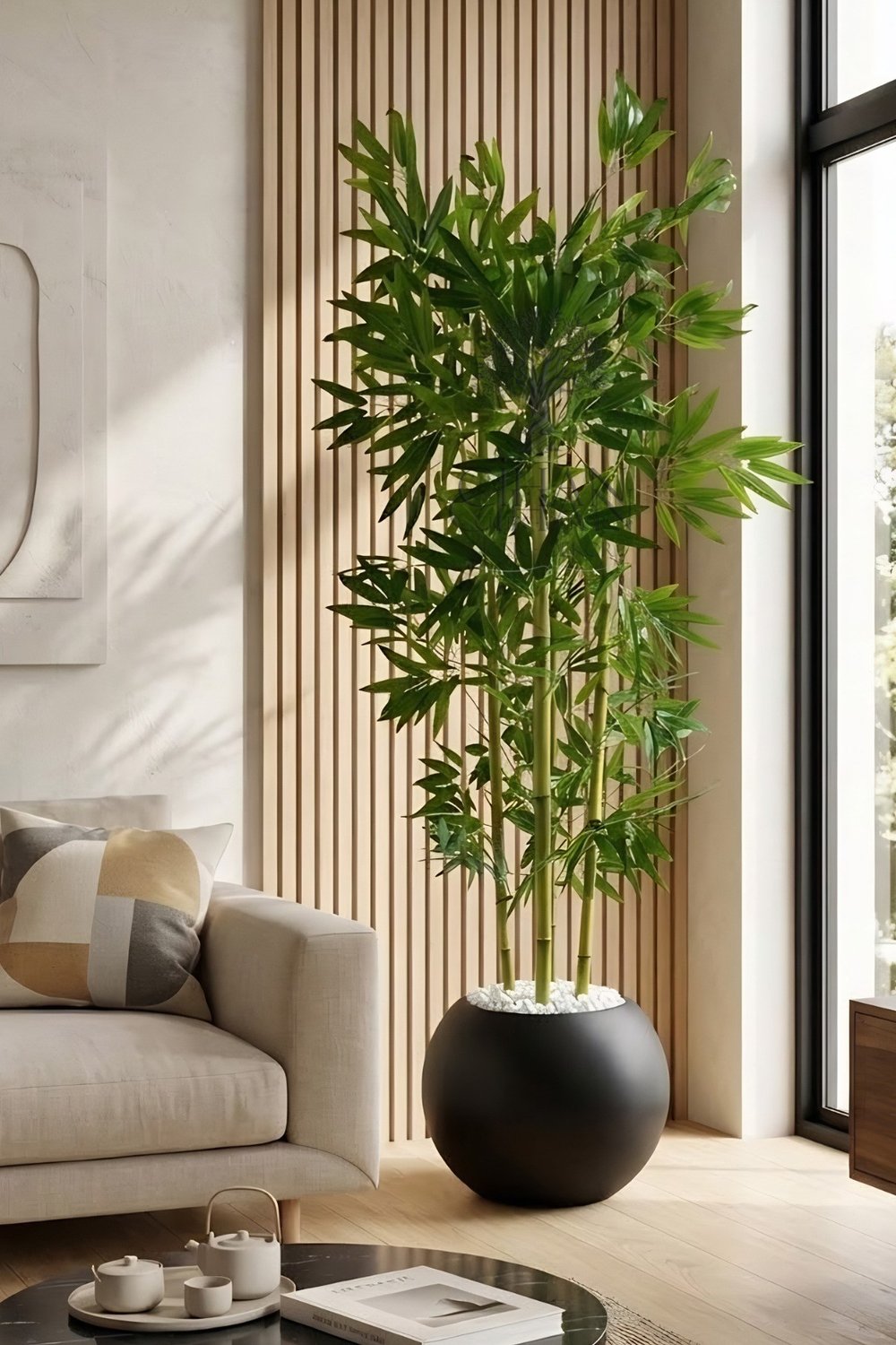 Yapay Yapraklı Bambu Ağacı 4 Bambulu 170 Cm 27*33 Küre Saksı