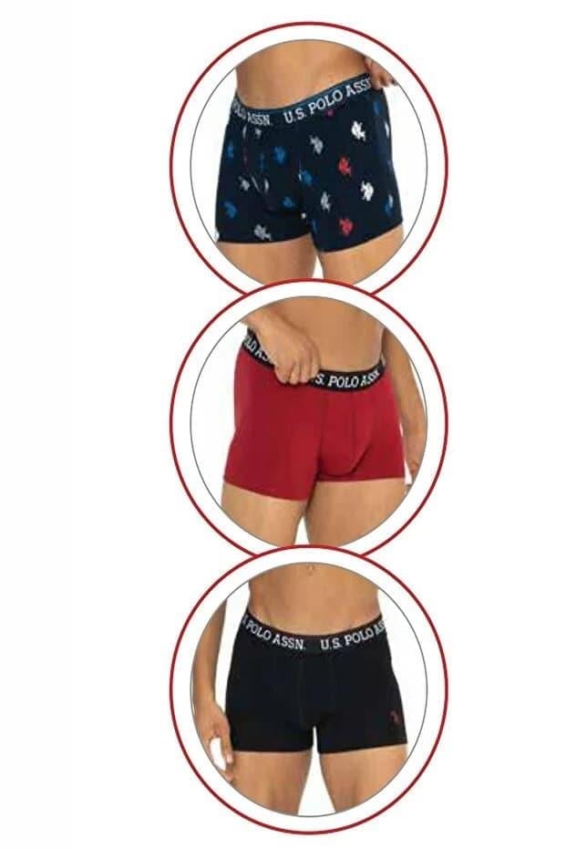 U.s Polo Assn. 80528 Erkek Pamuklu 3'lü Boxer-Siyah&Bordo&Baskılı