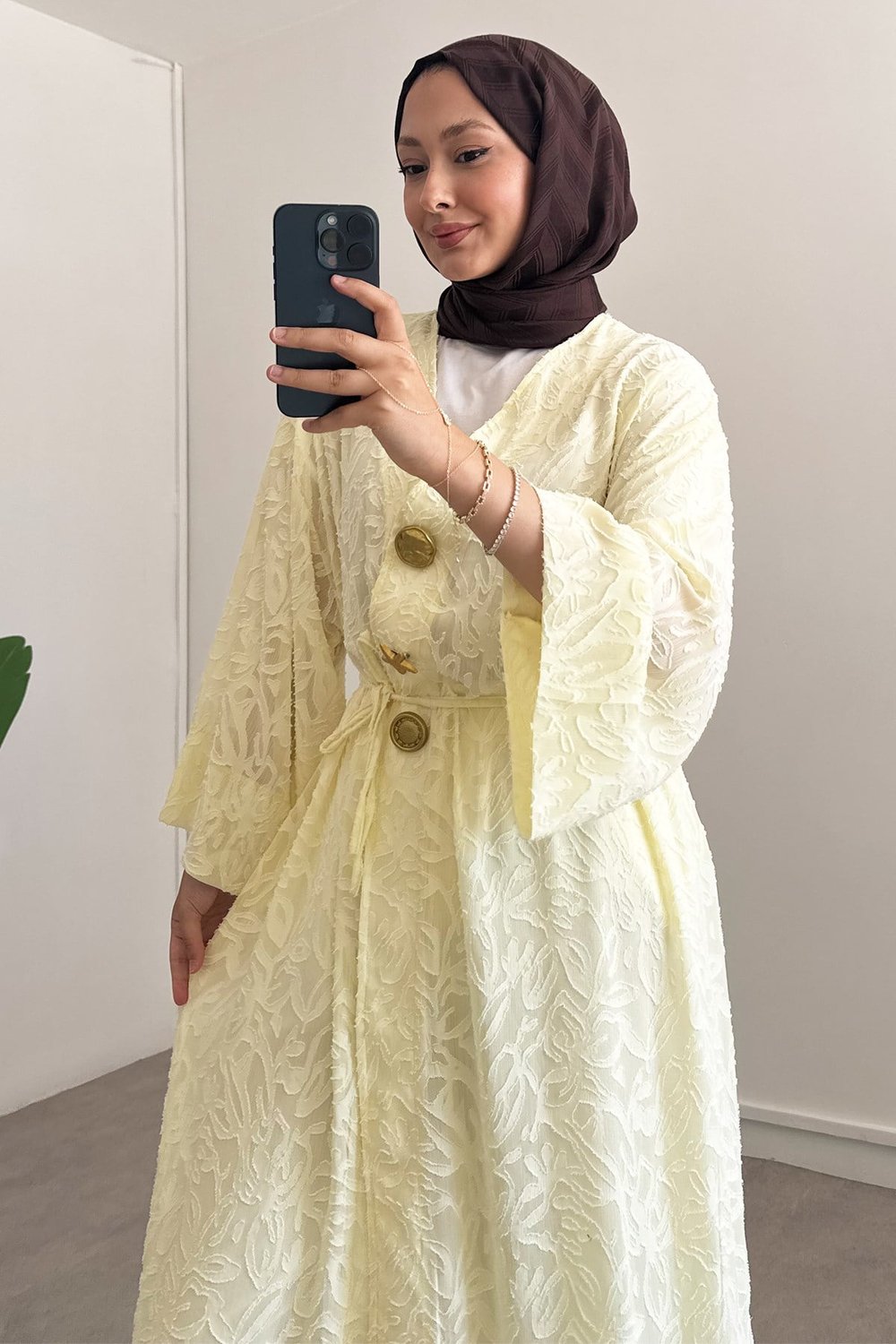  Keten Kimono Elbise - Sarı