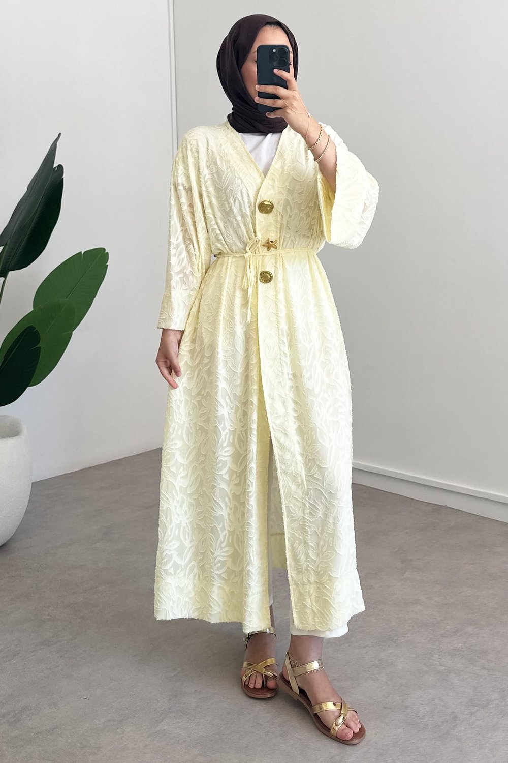  Keten Kimono Elbise - Sarı