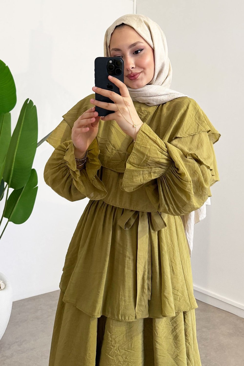 Agata Astarlı Elbise - Olive