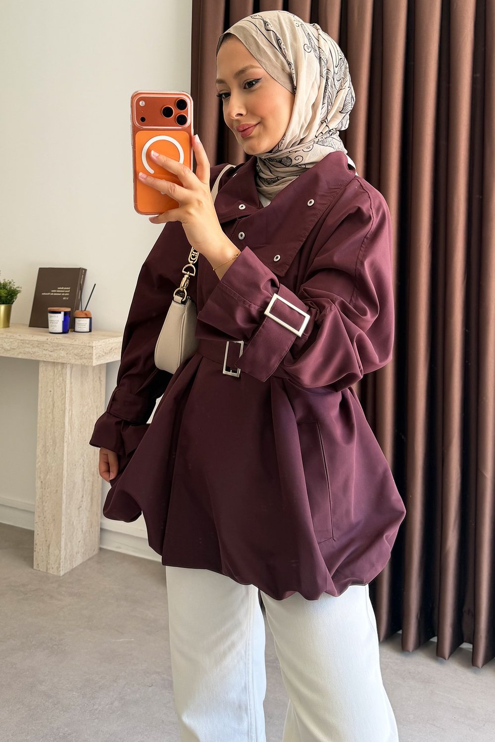 Apolet Detaylı Trençkot - Bordo